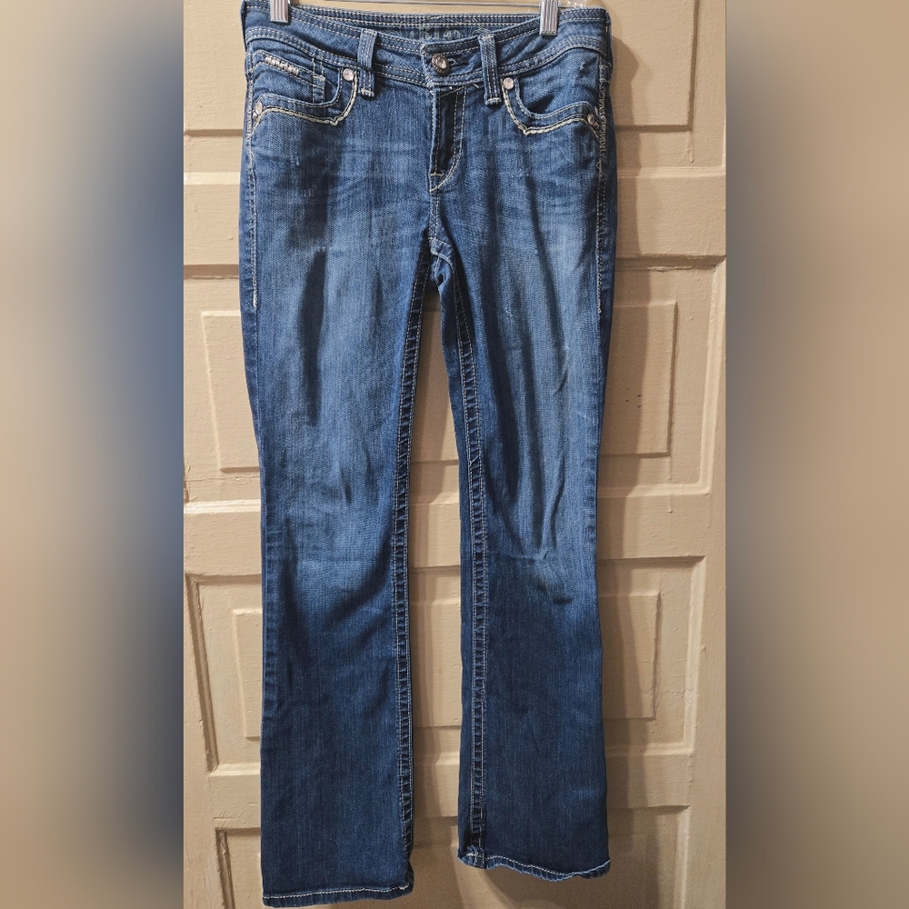 Ariat Turquoise Cross Embellished Pockets Boot Cut Denim Jeans Size: 27 Long